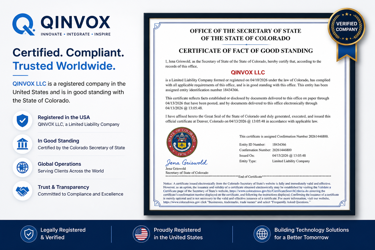 QINVOX LLC Certificate of Fact of Good Standing